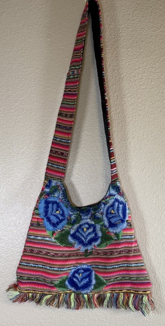 Embroidered Boho Embroidered Floral Crossbody Bag Lined Purse Fringe
